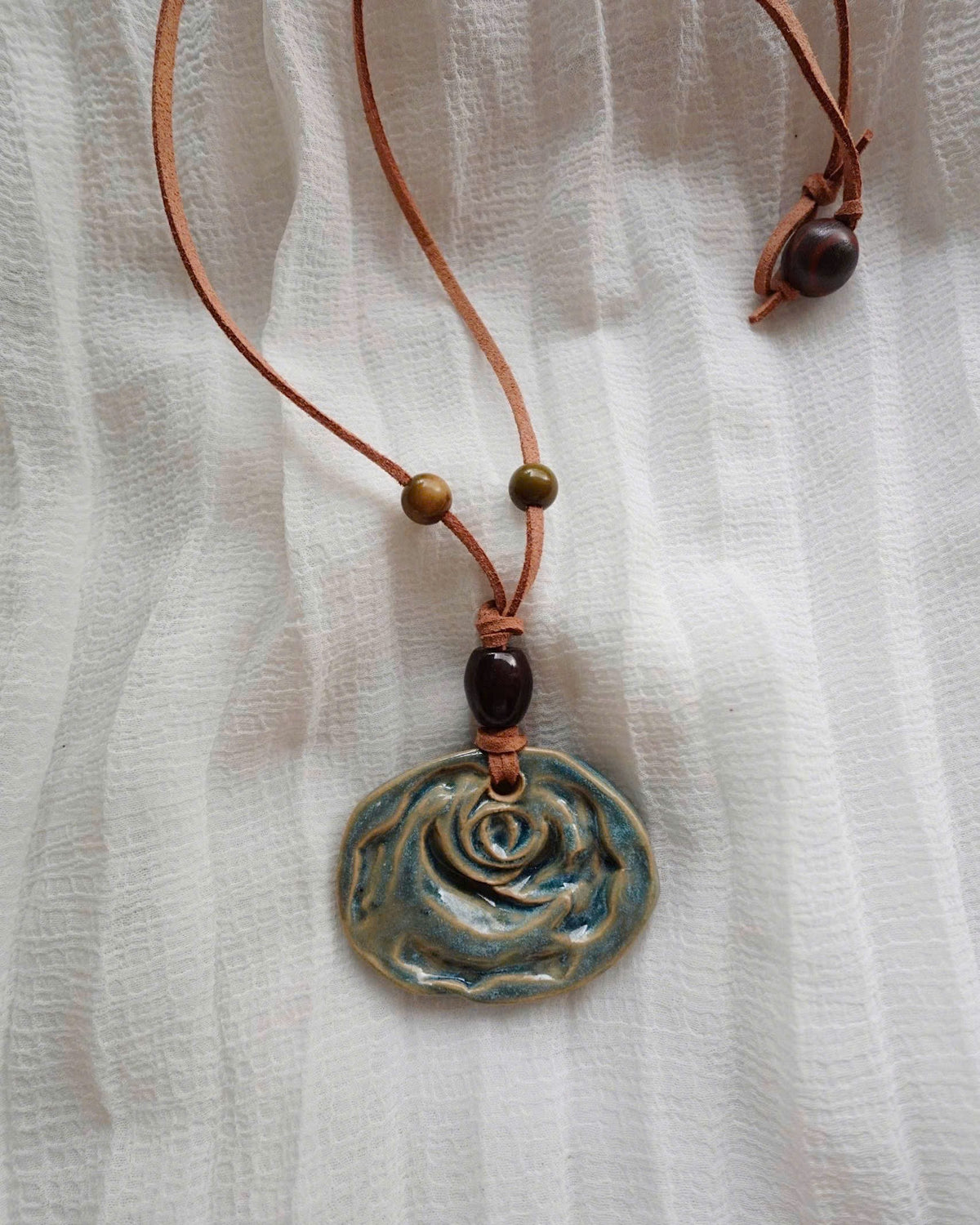 Green Rose Ceramic Necklace