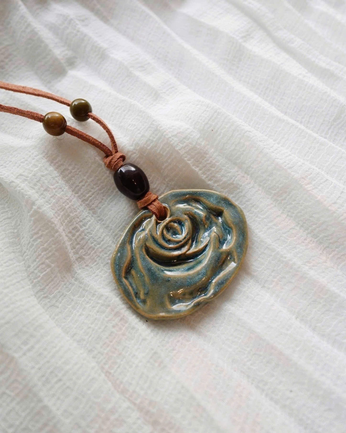 Green Rose Ceramic Necklace