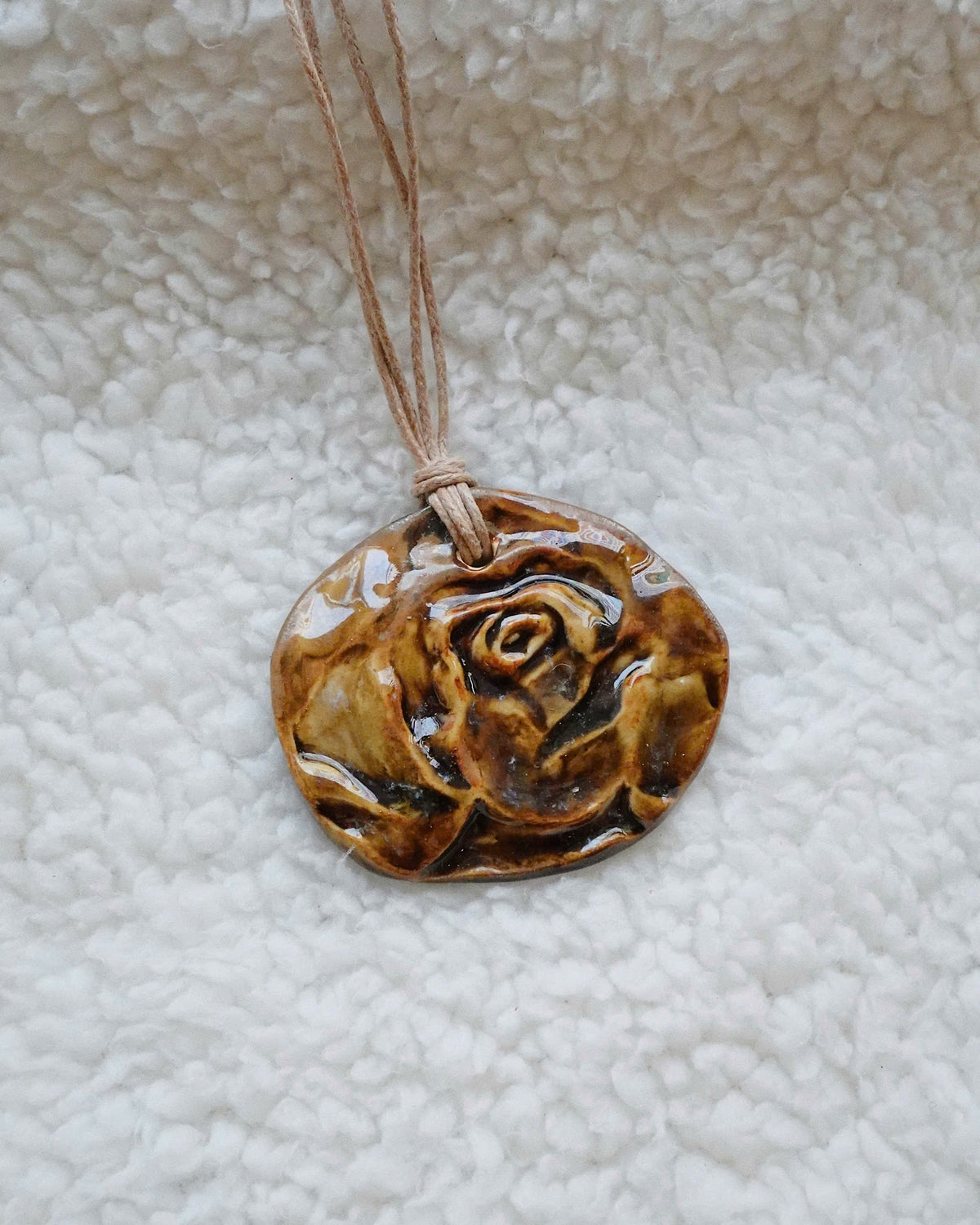 Brown Rose Ceramic Necklace