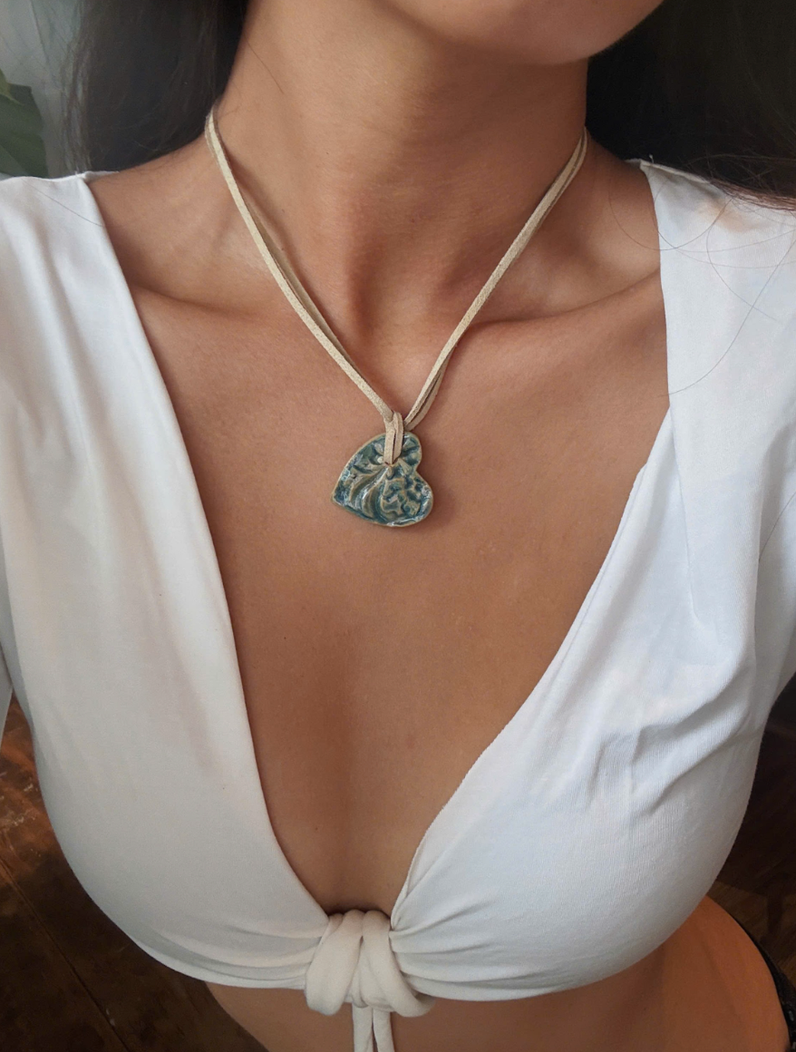 Green Heart Ceramic Necklace