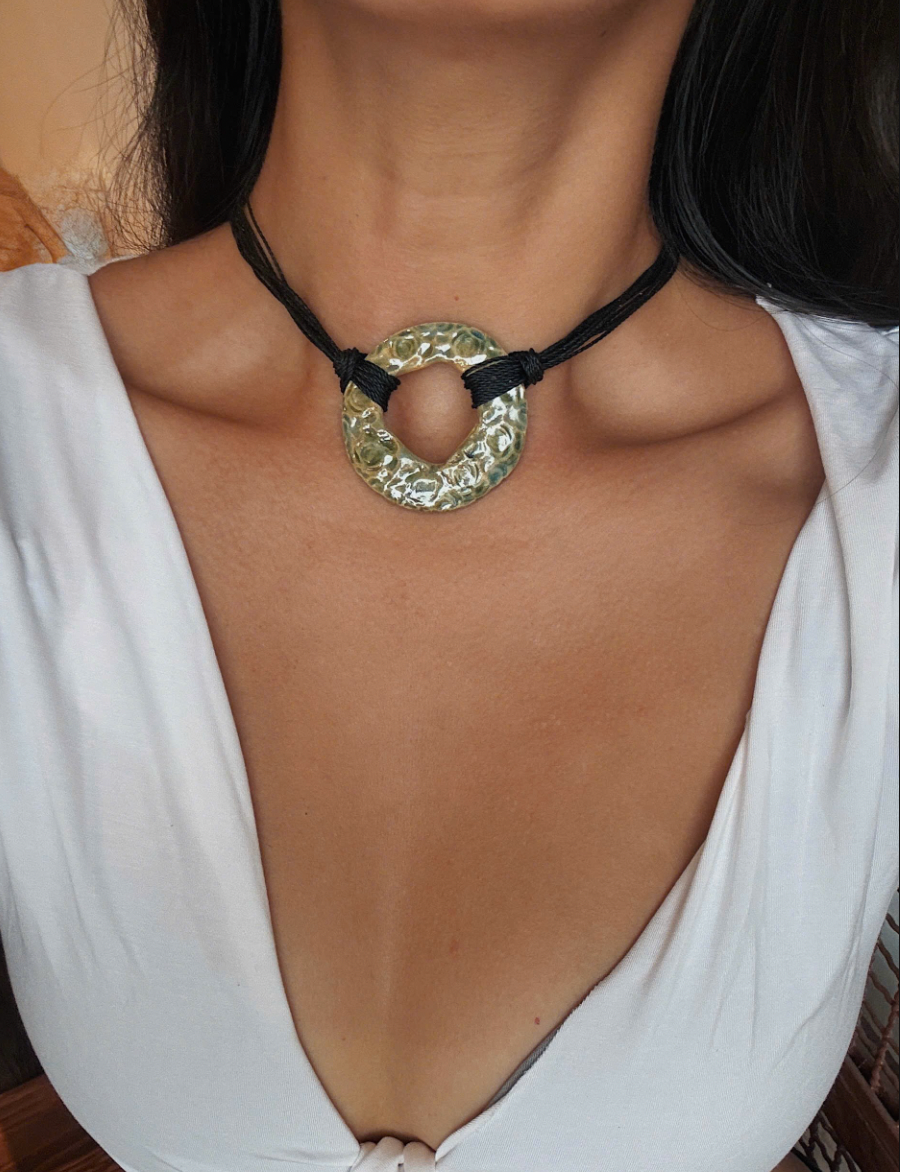 Olive Eclipse Ceramic Necklace